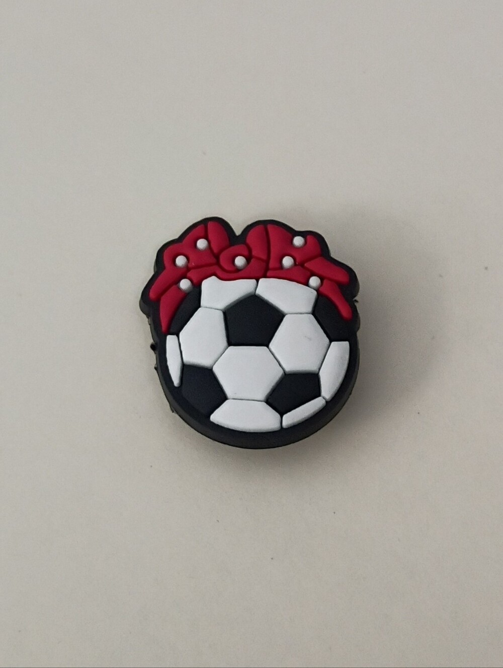 10 for $10 Jibbitz Croc Charm - Soccer Ball  Football Sport Red Bow White Dots 3